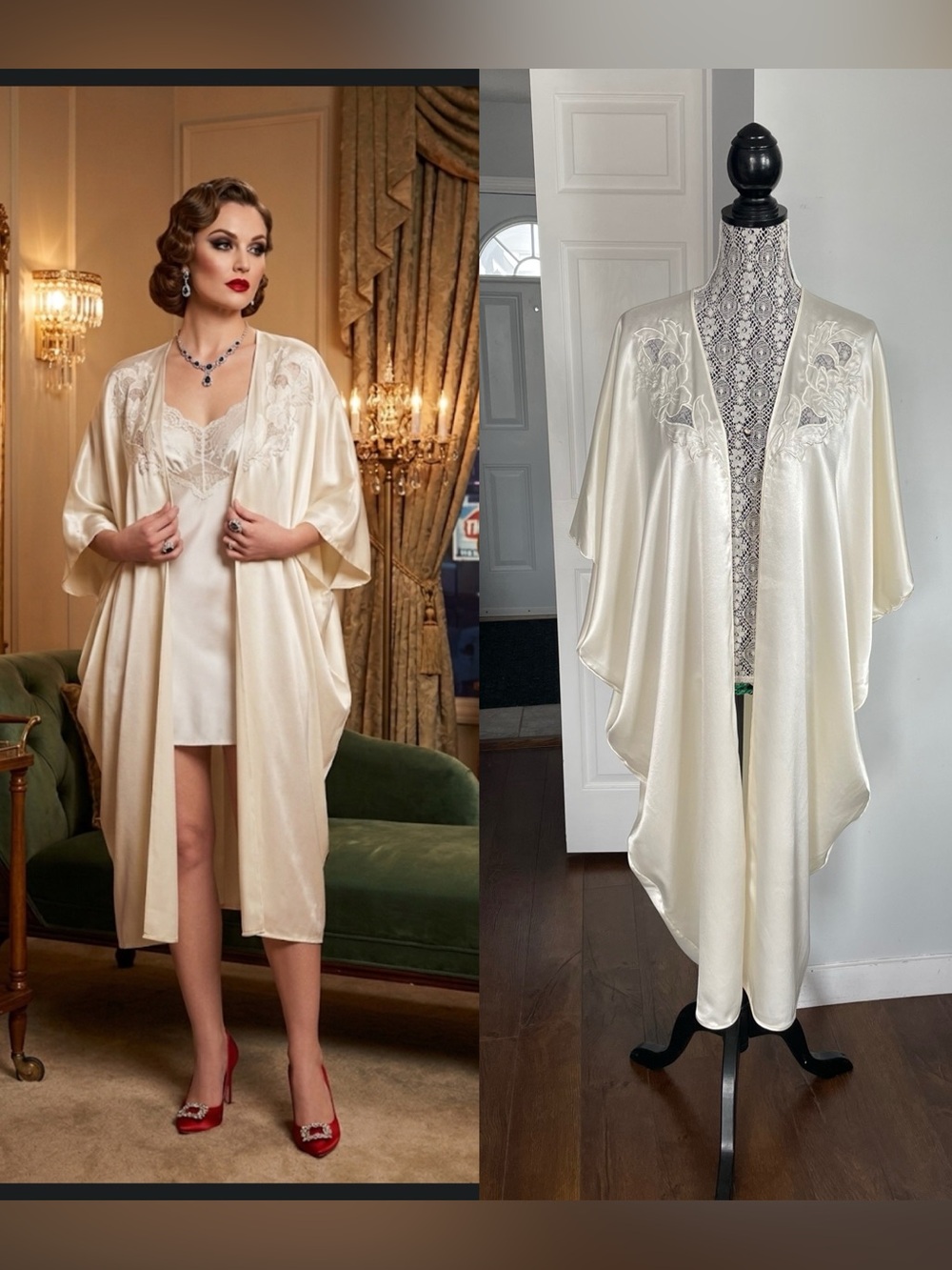 Vintage Old Hollywood Style Satin Draped Cocoon Robe Kimono